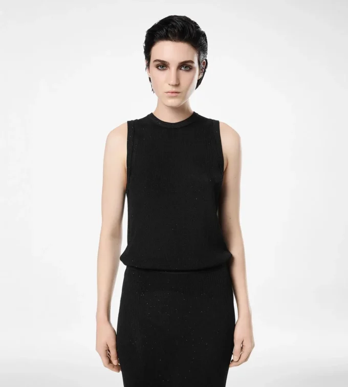 Micro Sequins Embellished Rib Relaxed Tank