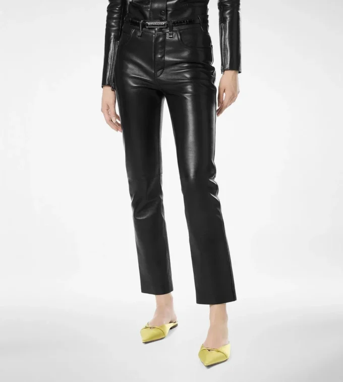 Nappa Leather Five-Pocket Pants with Tf Debossed Logo