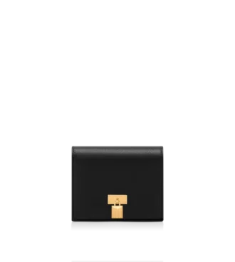 Natural Grain Leather Padlock Compact Wallet