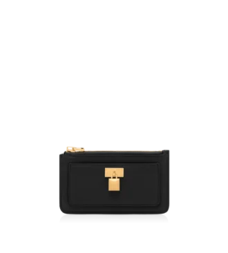 Natural Grain Leather Padlock Zipped Card Holder