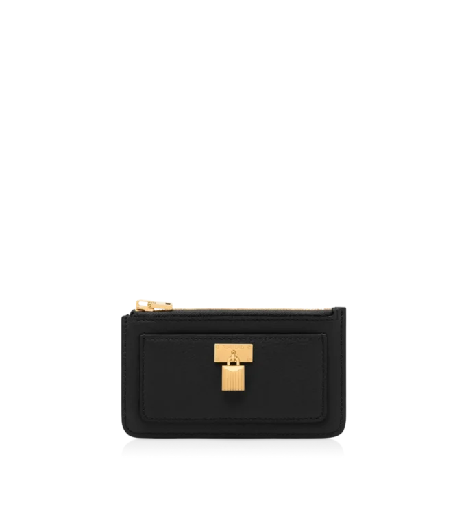 Natural Grain Leather Padlock Zipped Card Holder