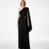 One Shoulder Evening Dress with Cape and Liza Hardware Detail One Shoulder Evening Dress with Cape and Liza Hardware Detail