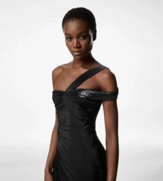One Shoulder Twist Front Evening Dress