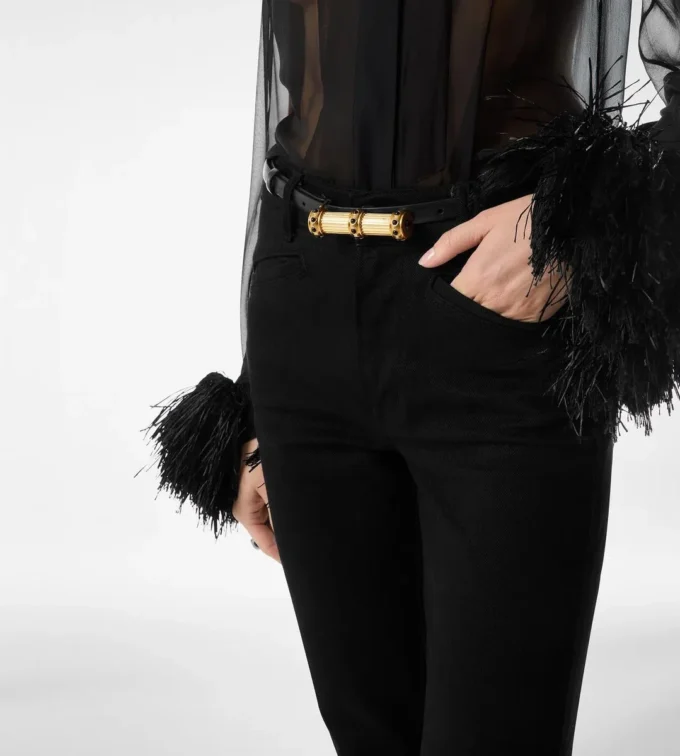 Palmellato-Effect Leather Cabochon Belt