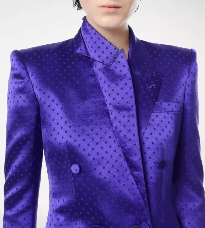 Polka Dot Jacquard Double Breasted Peak Lapel Jacket Polka Dot Jacquard Double Breasted Peak Lapel Jacket