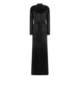 Polka Dot Jacquard Long Belted Military Dress