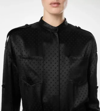 Polka Dot Jacquard Long Belted Military Dress