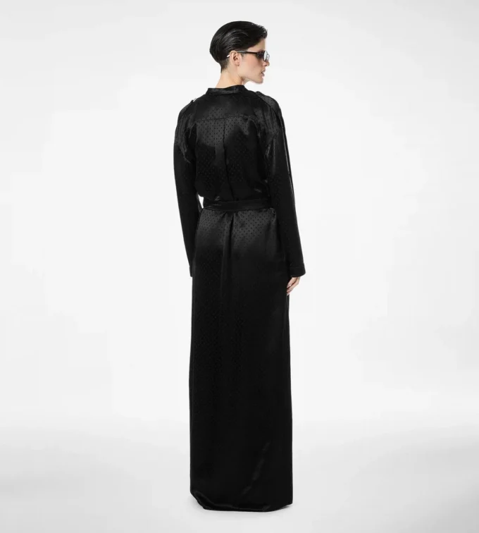 Polka Dot Jacquard Long Belted Military Dress Polka Dot Jacquard Long Belted Military Dress