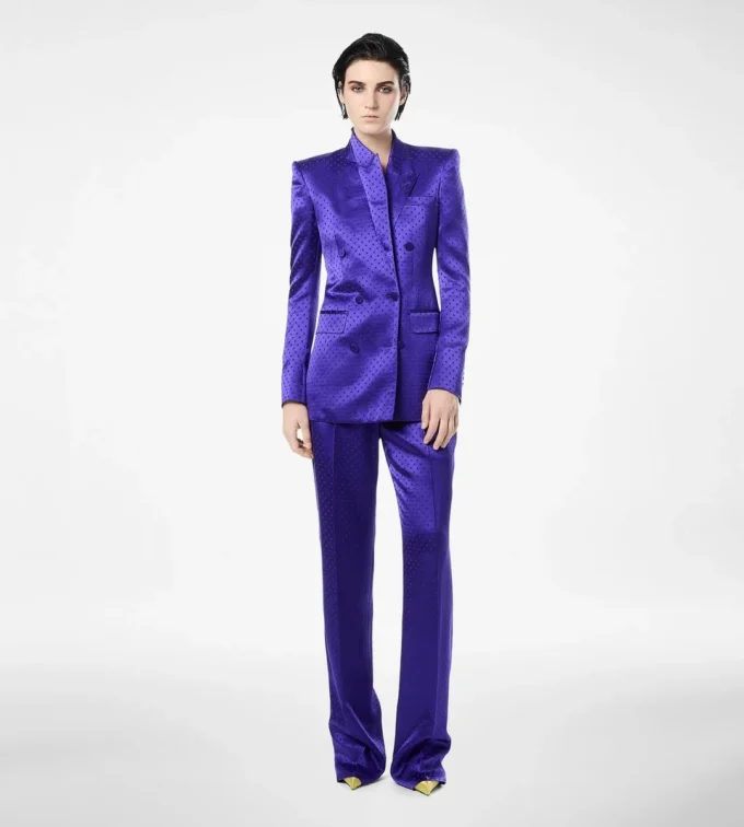 Polka Dot Jacquard Double Breasted Peak Lapel Jacket Polka Dot Jacquard Double Breasted Peak Lapel Jacket