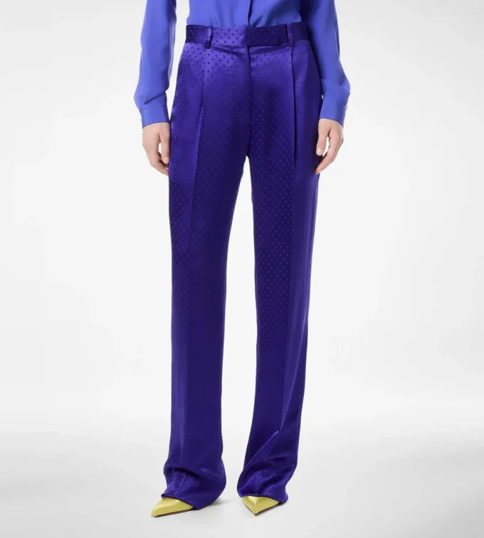 Polka Dot Jacquard Pleated Straight Pants