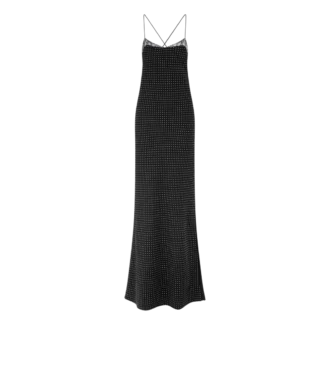 Polka Dot Silk Crepe Camisole Evening Dress with Lace Detail