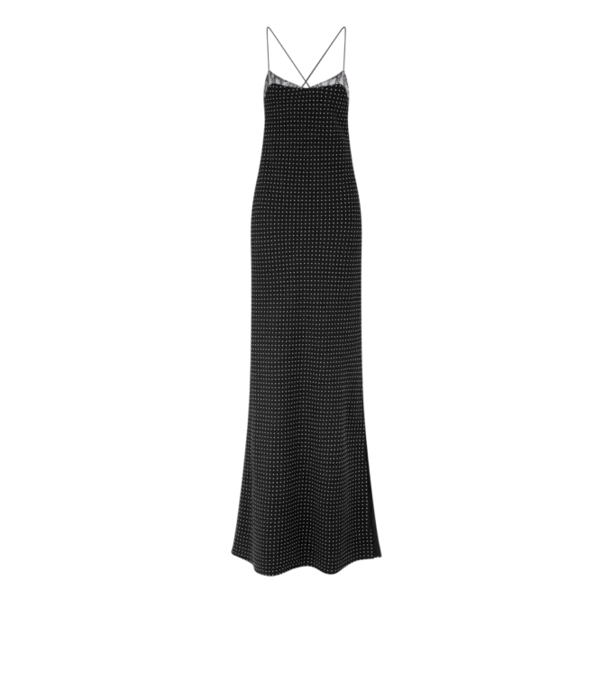 Polka Dot Silk Crepe Camisole Evening Dress with Lace Detail