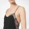 Polka Dot Silk Crepe Camisole Evening Dress with Lace Detail