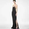 Polka Dot Silk Crepe Camisole Evening Dress with Lace Detail