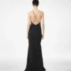 Polka Dot Silk Crepe Camisole Evening Dress with Lace Detail