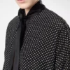 Polka Dot Silk Crepe De Chine Lavalliere Tunic Top with Tuxedo Details