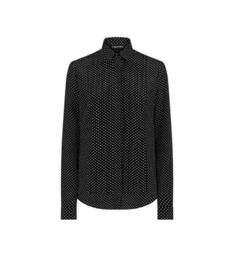 Polka Dot Silk Crepe De Chine Shirt with Plisse Plastron