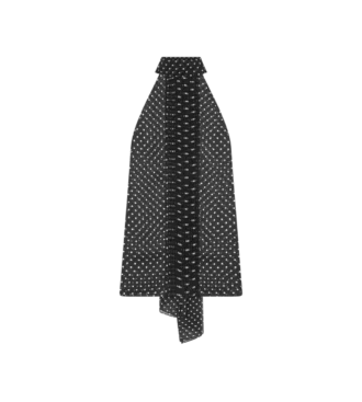 Polka Dot Silk Georgette Halterneck Lavalliere Top with Plisse Detail