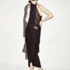 Polka Dot Silk Sable Wrap Skirt with Leather Detail