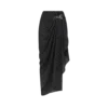 Polka Dot Silk Sable Wrap Skirt with Leather Detail