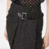 Polka Dot Silk Sable Wrap Skirt with Leather Detail