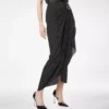 Polka Dot Silk Sable Wrap Skirt with Leather Detail