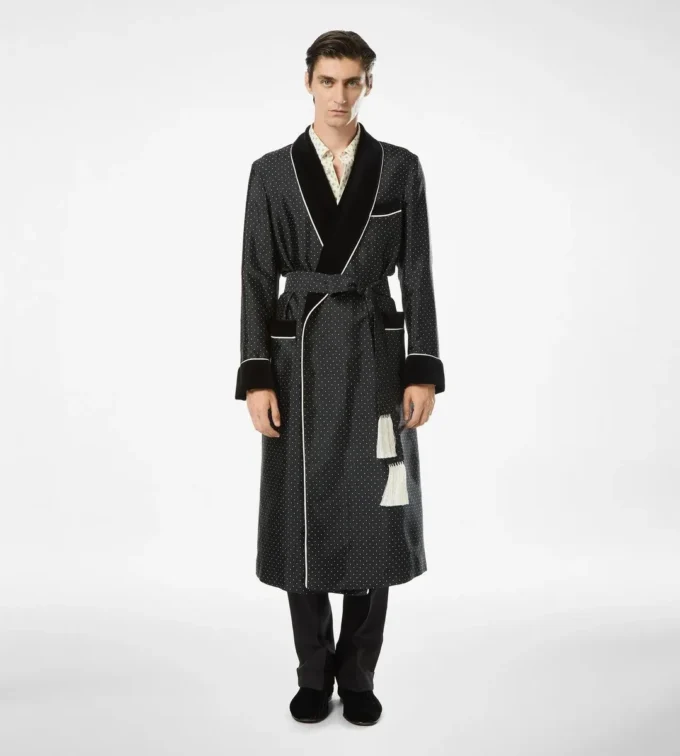 Polka Dot Silk Shawl Collar Robe Polka Dot Silk Shawl Collar Robe