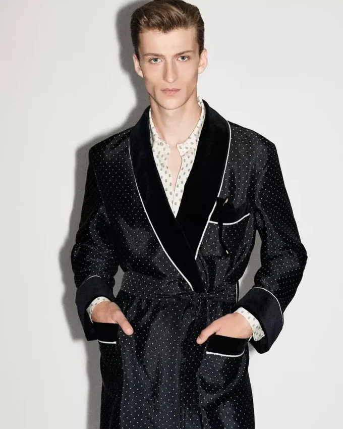 Polka Dot Silk Shawl Collar Robe Polka Dot Silk Shawl Collar Robe