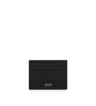 Printed Deer Leather Elongated T Line Card Holder with Central Pocket