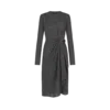 Printed Silk Sable Long Sleeve Dress with Leather Detail