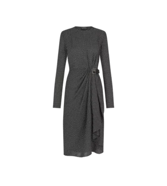 Printed Silk Sable Long Sleeve Dress with Leather Detail