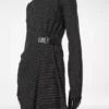 Printed Silk Sable Long Sleeve Dress with Leather Detail
