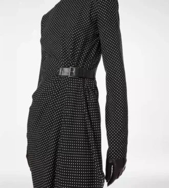 Printed Silk Sable Long Sleeve Dress with Leather Detail