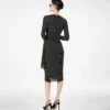 Printed Silk Sable Long Sleeve Dress with Leather Detail
