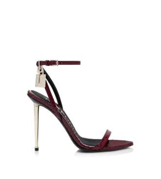 Semi Shiny Printed Python Padlock Pointy Naked Sandal