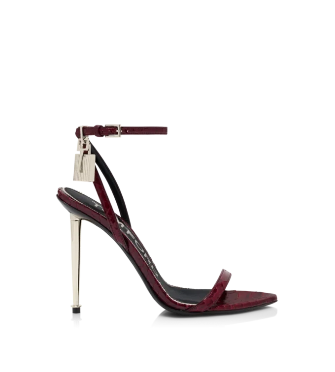 Semi Shiny Printed Python Padlock Pointy Naked Sandal