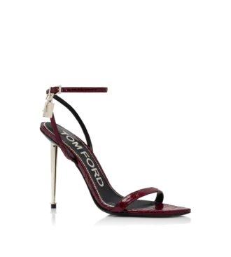 Semi Shiny Printed Python Padlock Pointy Naked Sandal