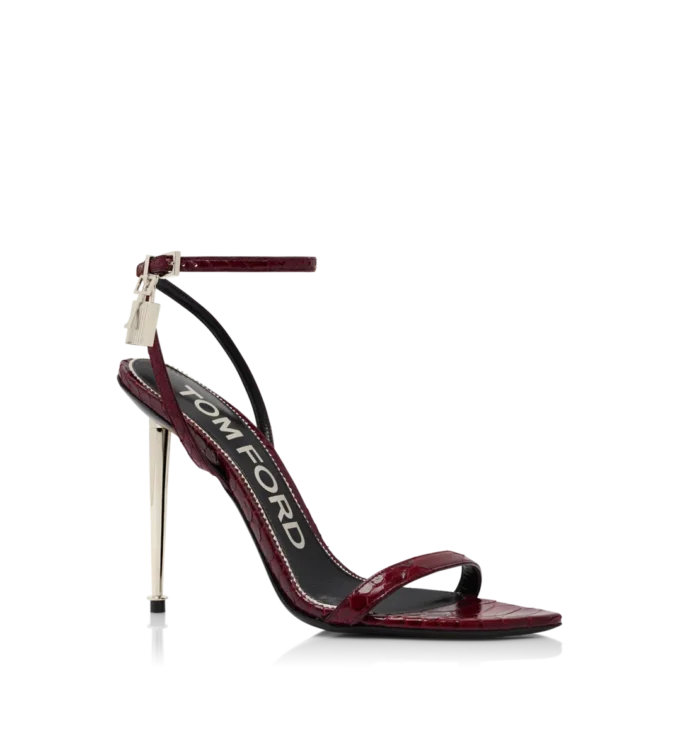 Semi Shiny Printed Python Padlock Pointy Naked Sandal