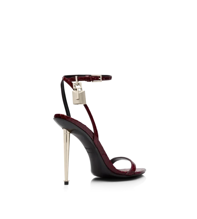 Semi Shiny Printed Python Padlock Pointy Naked Sandal