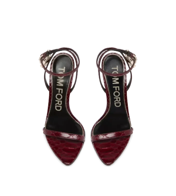 Semi Shiny Printed Python Padlock Pointy Naked Sandal