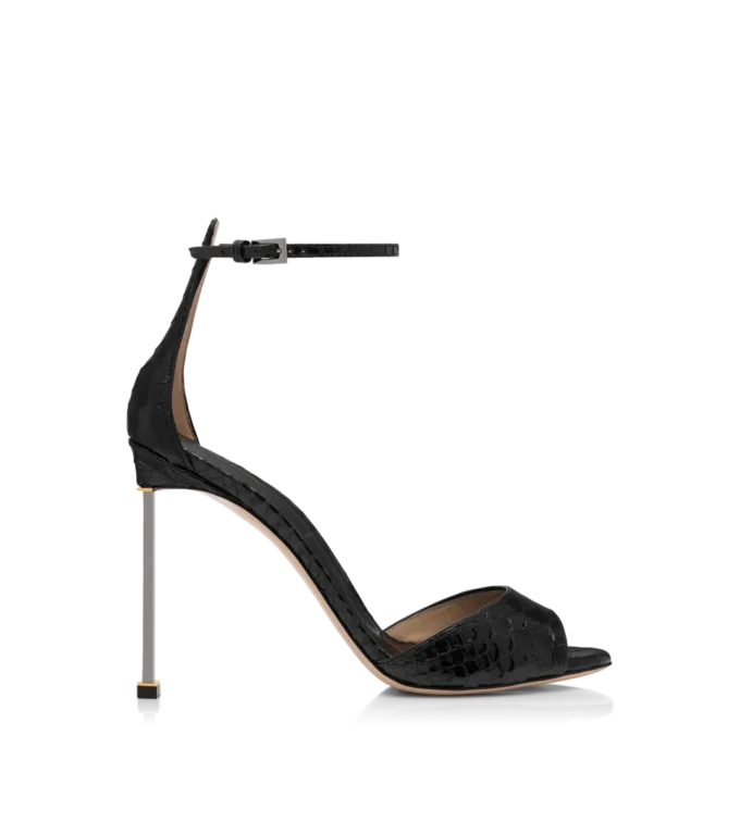Semi Shiny Printed Python Spire Ankle Strap Sandal