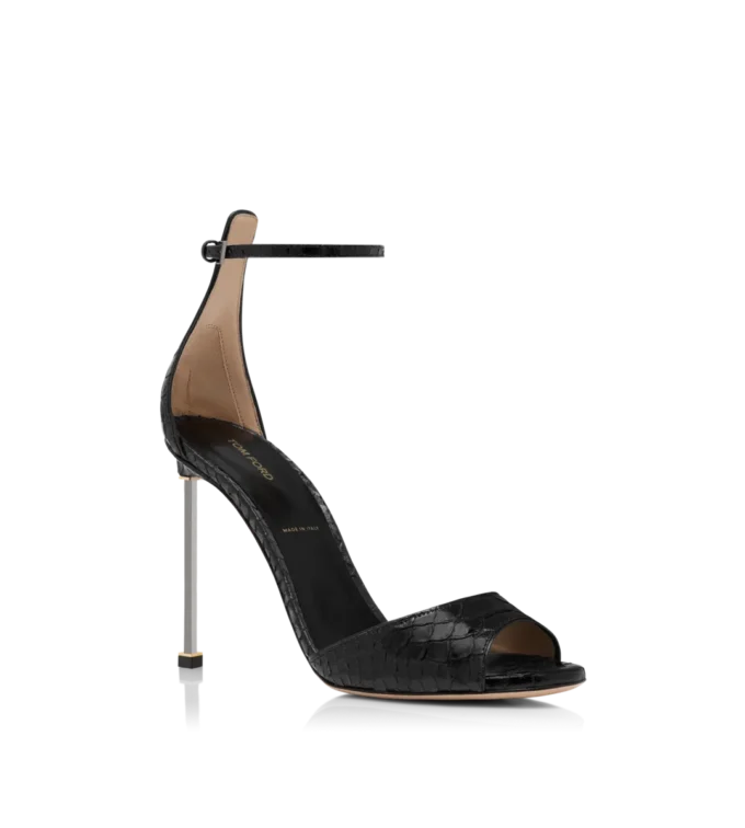 Semi Shiny Printed Python Spire Ankle Strap Sandal