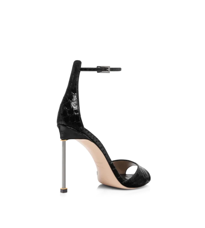 Semi Shiny Printed Python Spire Ankle Strap Sandal