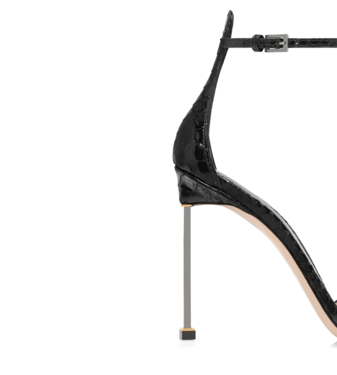 Semi Shiny Printed Python Spire Ankle Strap Sandal
