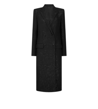 Sequined Wool Blend Crepe Double Breasted Coat Sequined Wool Blend Crepe Double Breasted Coat