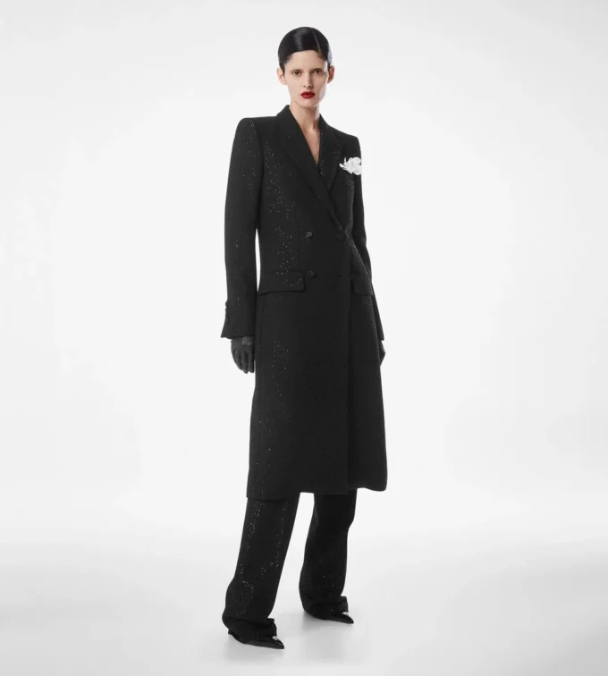 Sequined Wool Blend Crepe Double Breasted Coat Sequined Wool Blend Crepe Double Breasted Coat