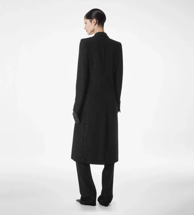 Sequined Wool Blend Crepe Double Breasted Coat Sequined Wool Blend Crepe Double Breasted Coat
