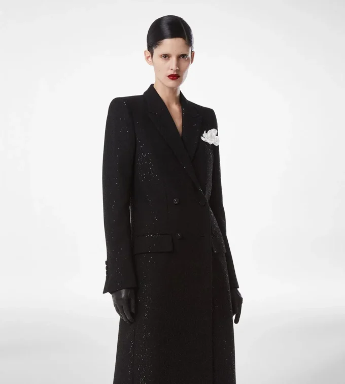 Sequined Wool Blend Crepe Double Breasted Coat Sequined Wool Blend Crepe Double Breasted Coat