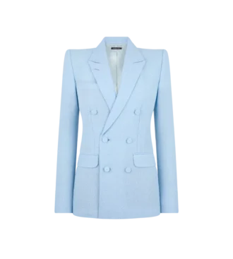 Sequined Wool Blend Crepe Double Breasted Jacket