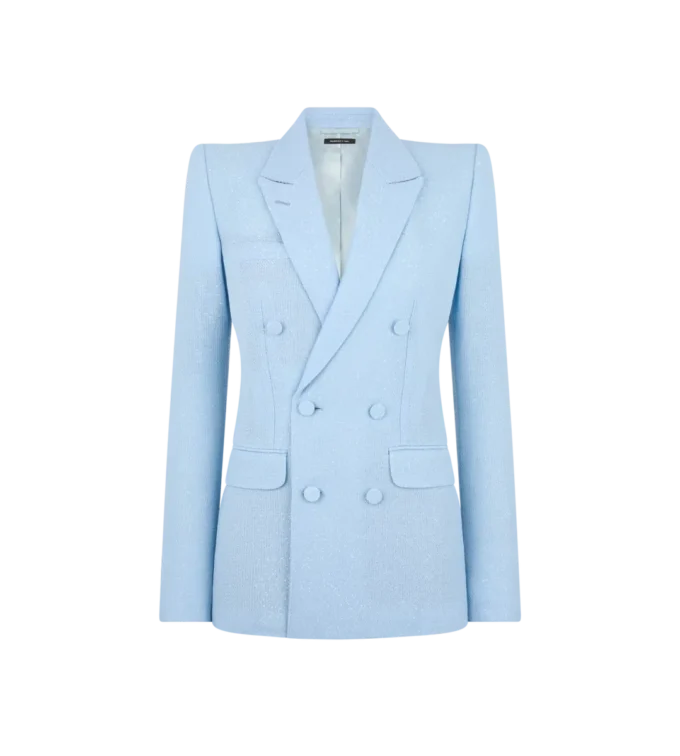 Sequined Wool Blend Crepe Double Breasted Jacket Sequined Wool Blend Crepe Double Breasted Jacket